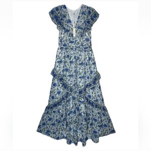 Max Studio Blue/green/white Ruffled High/low Sleeveless Maxi Dress Size XS NWT